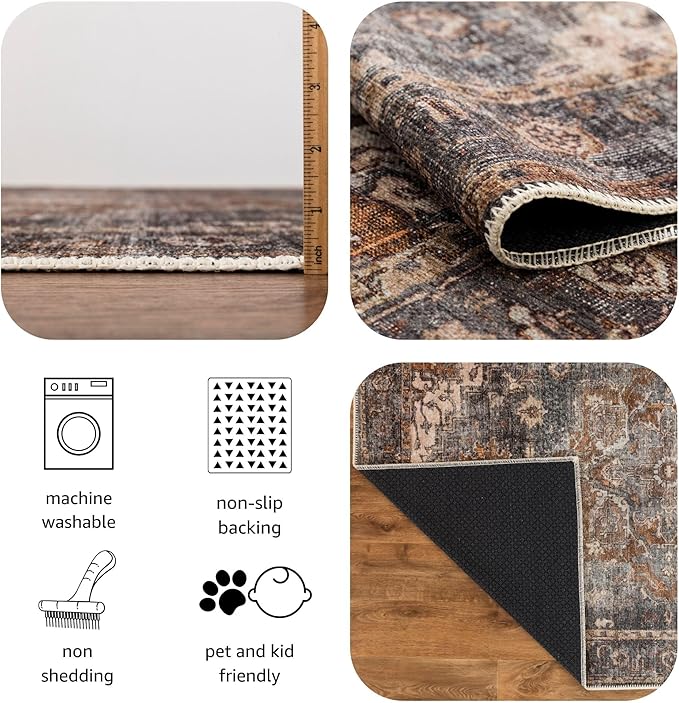 Keen Home Design 2x3 Rug - Machine Washable Entry Rug with Non-Slip Backing, Ideal for Enteryway, Kitchen, Bathroom, Laundry Room - Vintage, Easy Clean, Durable, Low Pile Rug - (2' x 3')