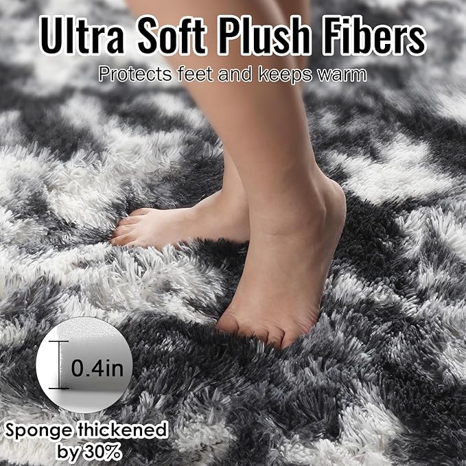 PAGISOFE Black White Grey Area Rugs for Living Room Bedroom Aesthetic, 8x10 Rug, Shag Fuzzy Fluffy Rug for Kids Room, Playroom, Classroom Dorm, Shaggy Soft Carpet, Plush Bedside Rugs, Modern Cool Rugs