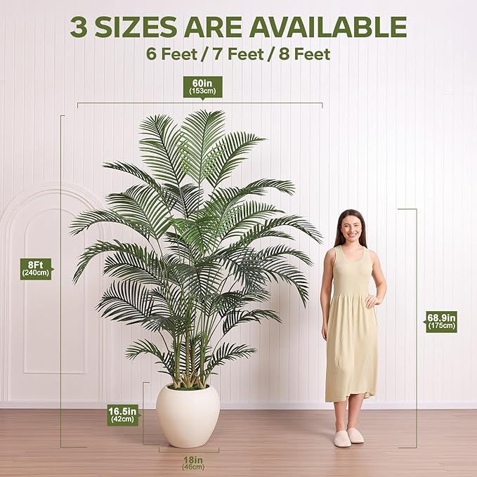 Artificial Palm Tree Plant - 8FT Tall Fake Tree with Realistic Look & UV Protection - Large Indoor Outdoor Faux Floor Plant for Home Office Decor