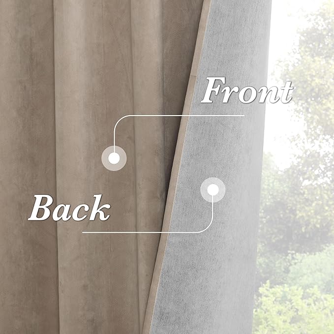 RYB HOME 100% Blackout Velvet Curtains for Living Room, Light Blocking Nursery Curtains 108 inches Long 2 Panels, Back Tab Thermal Insulated Window Drapes for Bedroom, Camel Beige, 52W x 108L