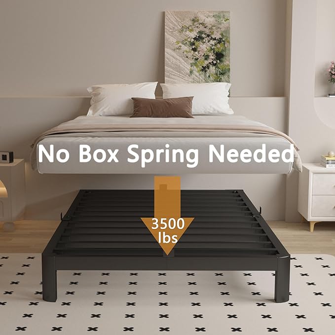 4 Inch Twin Bed Frames with Metal Baffles, Black Bed Frame Twin Size No Box Spring Needed, Rounded Corner Legs, Heavy Duty Steel Platform Support, Reserved Holes, Noise Free, Easy Assembly