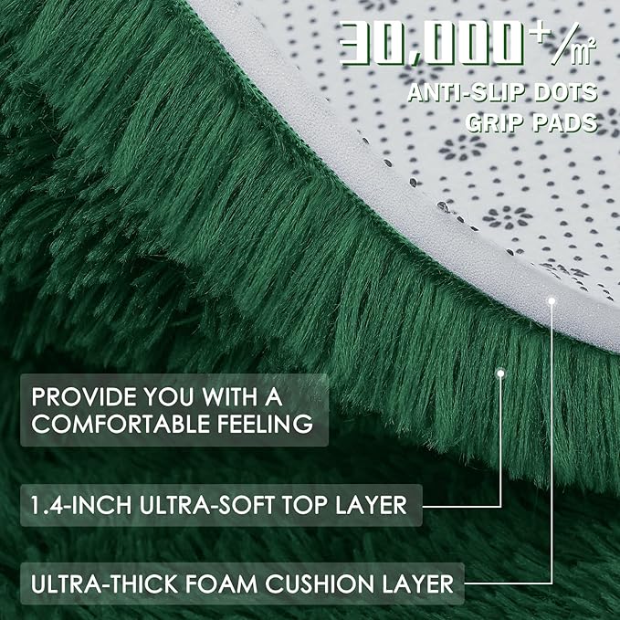 OLANLY 2x5 Machine Washable Runner Rugs for Hallway, Soft Fluffy Shaggy Bedside Rugs for Bedroom, Living Room, Indoor Floor Carpet for Kids Girls Boys, Nursery Rooms, Home Decor Aesthetic, Dark Green