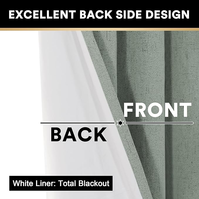 PrinceDeco Blackout Curtains 108 Inches Long 2 Panels Set for Bedroom Solid Thermal Insulated with White Liner Grommet Room Darkening Curtains & Drapes Luxury Decor for Living Room Nursery,Green Bay