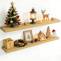 55 Inch Floating Shelves for Wall, 8 Inch Deep Floating Shelf for Storage & Display, Rustic Wall Mounted Shelf with Invisible Brackets for Living Room, Kitchen, Bathroom, Home Decor, Set of 2, Oak