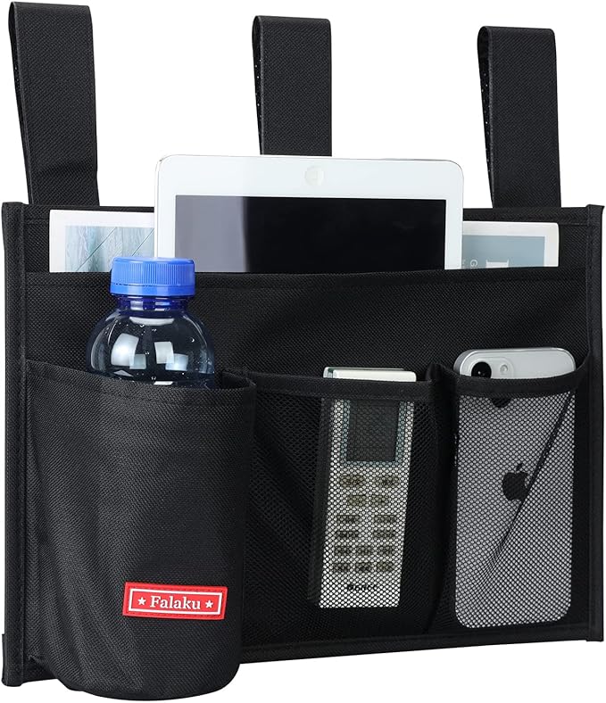 Falaku Hanging Bedside Caddy,Bedside Organizer Caddy for Bed Rails(Classic 4 Pockets-Black)