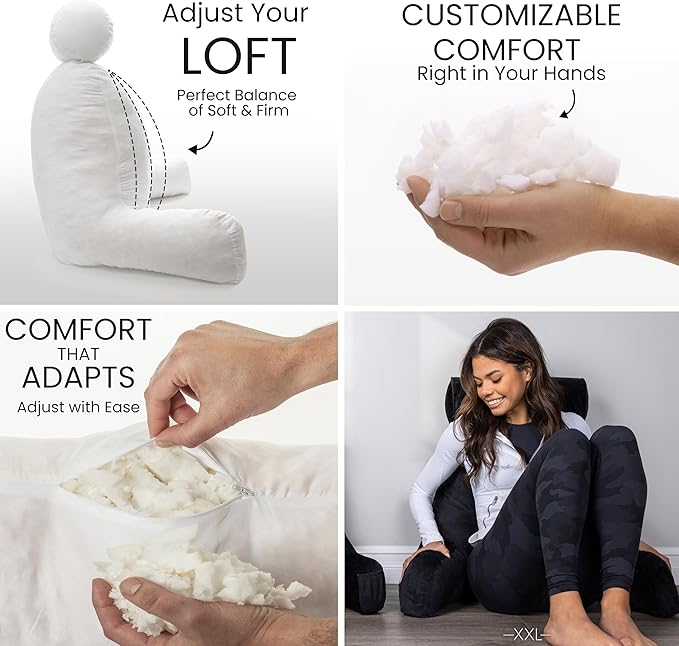 Husband Pillow XXL - Reading Pillow Bed Chair with Arms & Back Support - Black - Back Pillow for Bed Sitting Up - BedRest Arm Pillow - Comfy Reading Pillow for Adults