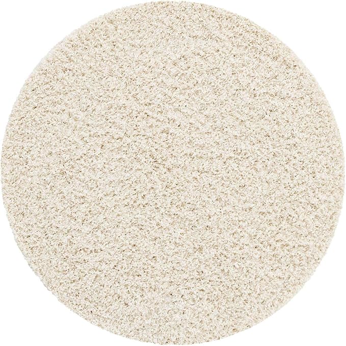 Unique Loom Solid Shag Collection Area Rug (4' 1" Round, Snow White)