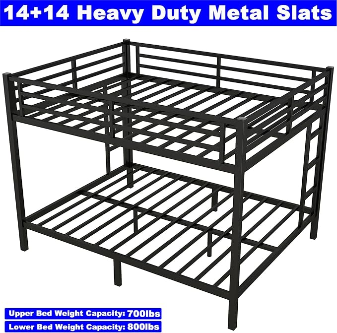 Upgraded Version Thicken Metal Heavy Duty Queen Over Queen Bunk Bed, Best Modern Style Stronger BunkBed Frame Queen Size with Ladders for Adults, Easy Assembly (Queen Over Queen)