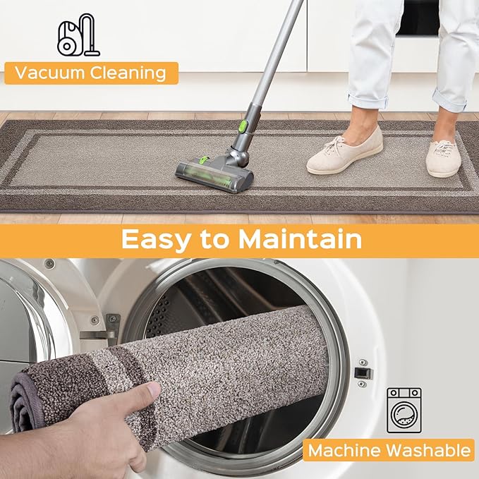 Kitchen Rugs 24" x 36", Non-Slip Machine Washable Kitchen Runner Rugs Floor Mats, Absorbent Comfort Standing Mats for Kitchen, Sink, Laundry and Hallway, Beige & Grayish Brown
