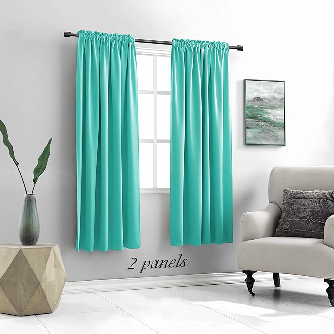 DONREN Turquoise Blackout Curtains - Room Darkening Thermal Insulated Living Room Window Curtain Panels Drapes (52 x 63 Inches Long,Set of 2)