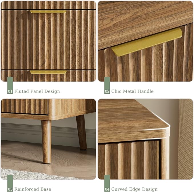 LYNSOM 55" Wide Fluted Dresser for Bedroom with 6 Drawer, Modern Chest of Drawers with Curved Profile Design and Metal Handles, Wood Dresser TV Stand & Storage Organizer for Living Room, Walnut