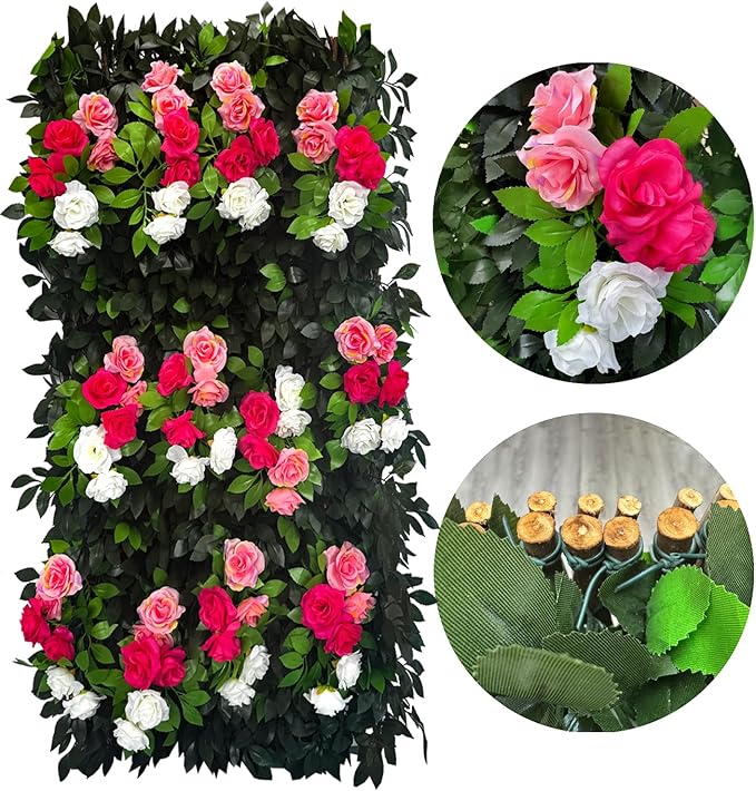 Sumery Expandable Fence Privacy Screen for Balcony Patio Outdoor,Decorative Faux Ivy Fencing Panel,Artificial Hedges (Single Sided Leaves) (4, Branches -Colorful Rose)