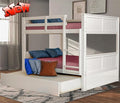Upgraded Version Best Full Over Full Bunk Bed with Trundle, Thicken Solid Wood Full Size Bunk Bed, Bunkbed Frame Full Over Full, Convertible to 2 Beds, Easy Assembly for Adults (White)