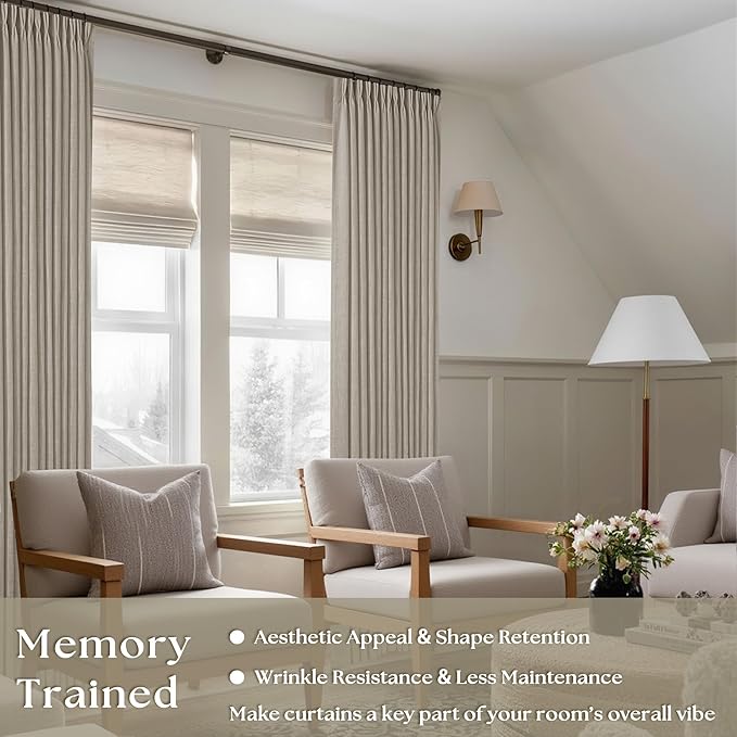 Modern Farmhouse Linen Curtains 80 Inches Long 2 Panels Set for Living Room Bedroom Pinch Pleated Back Tab Thick Drapes Neutral Decor Taupe Semi Sheer 80 Inch Curtains for Dining Room Window Cabin