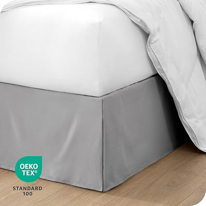 Bare Home Queen Bed Skirt - 15-Inch Tailored Drop Easy Fit - Bed Skirt for Beds - Center & Corner Pleats (Queen, Light Grey)
