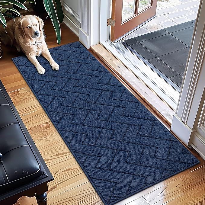 hicorfe Indoor Doormat,Front Back Door Mat Rubber Backing Non Slip Door Mats 20"x59" Absorbent Resist Dirt Entrance Doormat Inside Floor Mats Entryway Washable Low-Profile for Patio,Garden(Navy Blue)