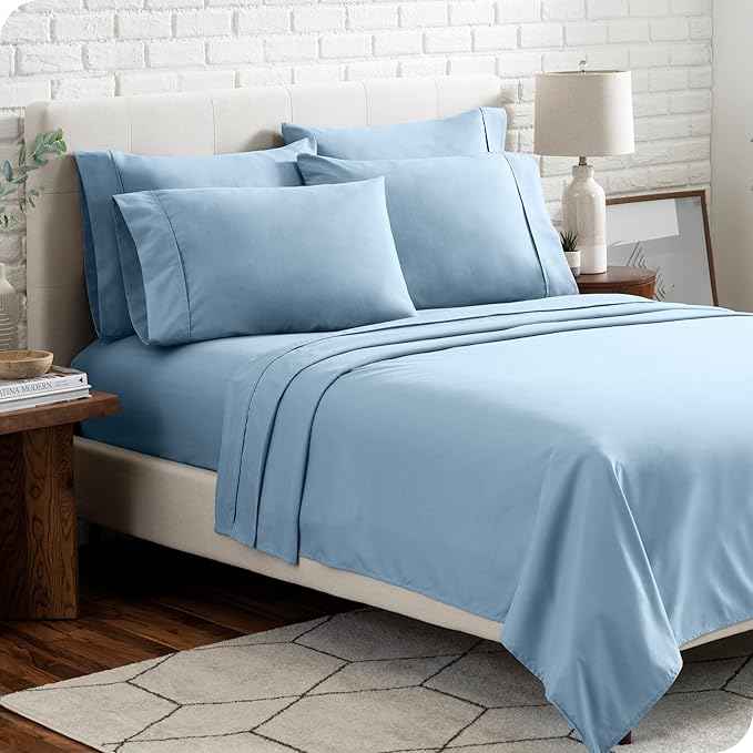 Bare Home Hotel Luxury Full XL Sheet Set, Extra Soft - 6 Piece Set - Deep Pockets - Easy Fit - Cooling & Breathable - Wrinkle, Fade, Stain Resistant - Includes 4 Pillowcases (Full XL, Light Blue)