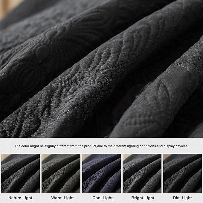 HoneiLife Quilt Sets King Size - Microfiber Bedspreads for King Bed, 3-Piece Lightweight Coverlets, Retro Bedlinen Sets, King Quilt Bedding Set All Season Use-Black