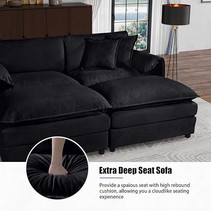 KEIKI Oversized Accent Chair Set of 2, Chenille Modern Comfy Deep Seat Large Upholstered Armchair with Side Pockets, Reading Single Sofa Chairs for Bedroom Living Room Apartment, Black