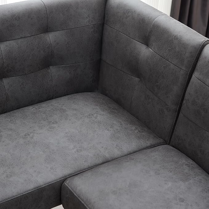 Modern L-Shaped Dining Bench, Vintage Fabric Upholstered Corner Sofa with Metal Legs for Kitchen Nook, Living Room, Dining Room (Left Seat)