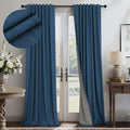 Pitalk Navy Blue Blackout Curtains for Living Room 84 Inch Length 2 Panels Set Back Tab Pocket Faux Linen Window Drapes Thermal Insulated Room Darkening Curtain for Bedroom Boys 52 x 84 Long Dark Blue