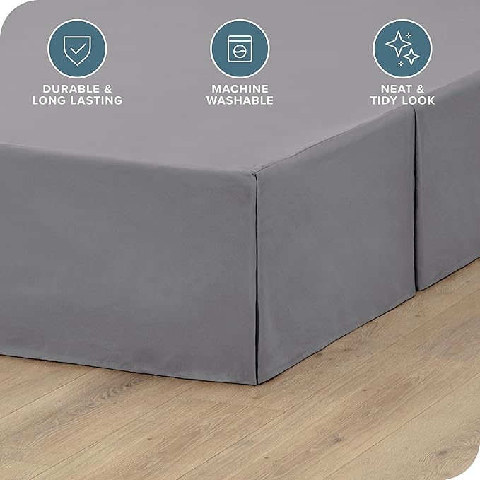 Bare Home Kids Twin Bed Skirt - 15-Inch Tailored Drop Easy Fit - Bed Skirt for Beds - Center & Corner Pleats (Twin, Grey)