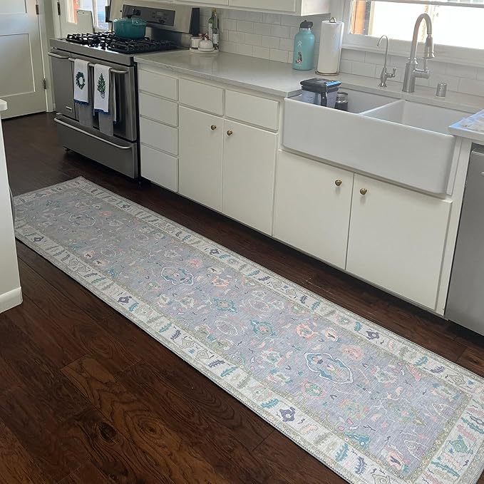 Fame Rugs Lavender Modern Oushak Rug 2'6"x10, Vintage Turkish Colorful Oriental Antique Inspired Foldable Long Washable Runner Rugs, Luxury Living Room Bedroom (386PBL, 2'6" x 10')