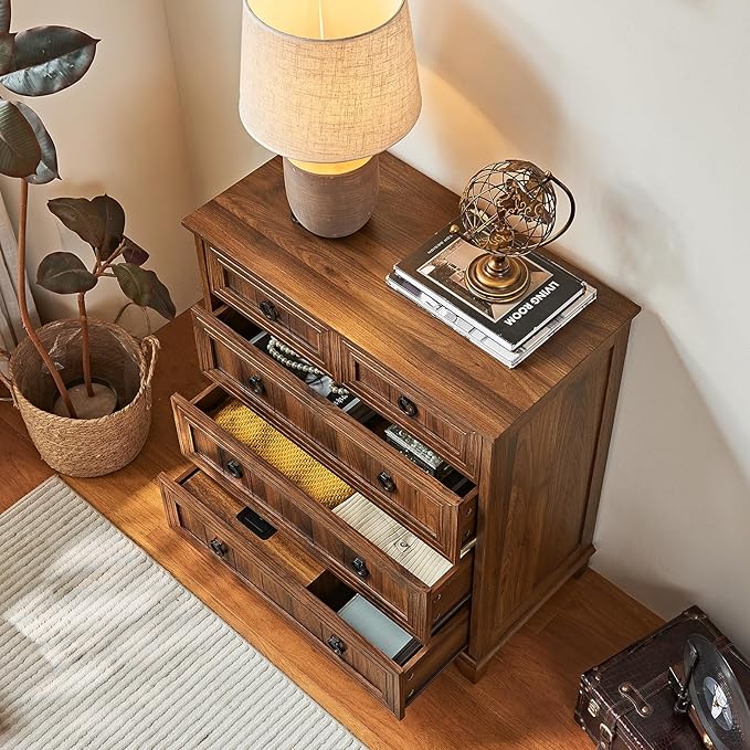 Farmhouse 5 Drawer Dresser for Bedroom, 33.2" Tall Small Dressers & Chest of Drawers, Rustic Wood Dresser with Metal Handle, Storage Organizer Closet for Living Room, Hallway, Entryway