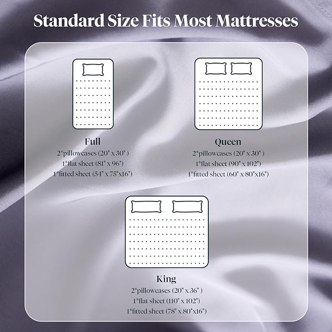 LuxClub Queen Sheet Set, 100% Rayon Derived from Bamboo Cooling Sheets, Breathable & Soft Deep Pocket Up to 16", Hotel Luxury Silky Sheets Queen Size, Light Grey