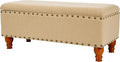 HomePop Large Rectangle Storage Bench with Nail Head Trim - Tan Linen