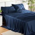 Bedsure California King Sheet Sets, Cooling Sheets for Hot Sleepers, Rayon Derived from Bamboo, Breathable & Soft, Deep Pocket Up to 16 Inches, Hotel Luxury Silky Bedding, Navy