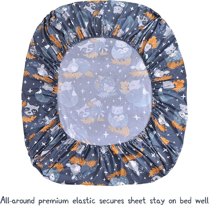 JSD Forest Animals Kids Sheet Set Twin Size, 3 Piece Navy Blue Owl Microfiber Bed Sheets Deep Pocket