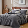 Twin Quilt Set with Sham Lightweight Quilted Bedspread Coverlet Thin Comforter Bed Cover Vintage Washed Quilted Blanket for All Season, Brushed Microfiber Diamond Stitching, Ash Gray, 66"x92"