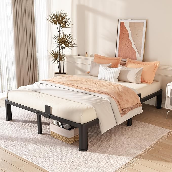 FUIOBYVV 10 Inch King Bed Frame with Round Corner Edge Legs 3500 lbs Metal Heavy Duty Steel Slats Support No Box Spring Needed Platform Noise Free Easy Assembly