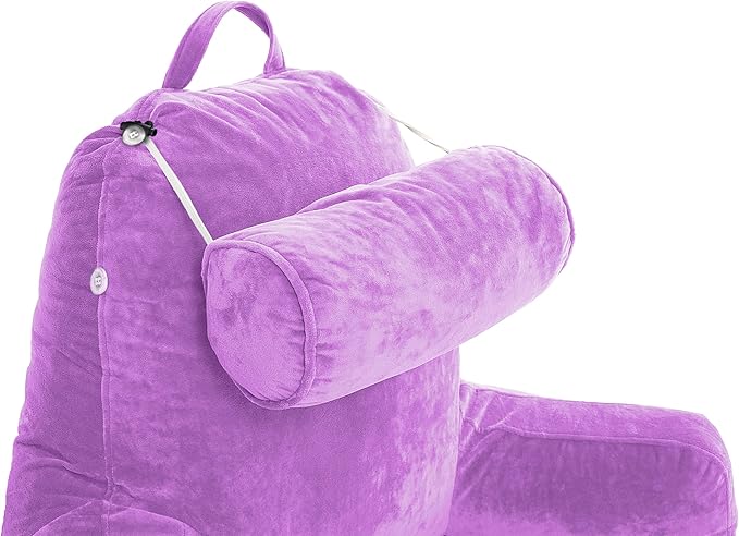 Husband Pillow XXL – Reading Pillow Bed Chair with Arms & Back Support – Light Purple - Back Pillow for Beds Sitting Up – Bed Rest Arm Pillow – Comfy Reading Pillow for Adults