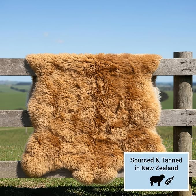 Large Sheepskin Rug for Living Room - 4x6 Light Brown Sheep Skin Rug for Bed Room - Multi Use As a Yoga Mat - All Natural Sheep Fur
