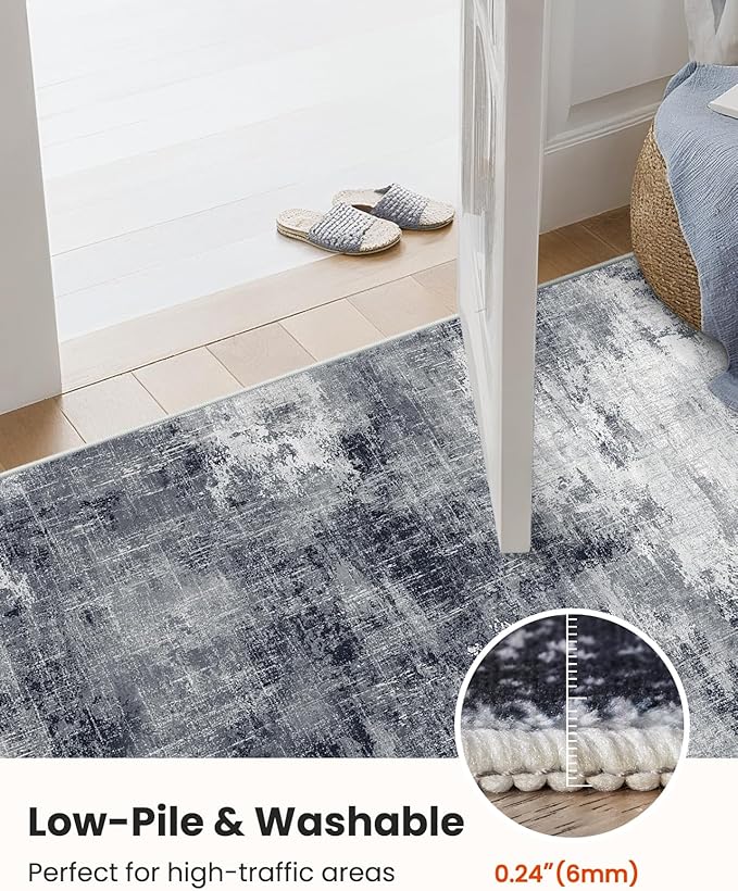 AMADA HOMEFURNISHING Washable Entry Rug,2x3 Modern Abstract Rug with Low Pile and Non-Slip Backing, Small Rug with Abstract Pattern for Entryway, Kitchen and Living Room, Grey