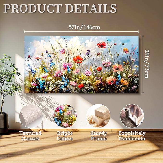 SERIMINO Large Wall Art for Living Room Canvas Prints, Farmhouse Nature Floral Botanical Wall Decor, Colorful Flower Market Modern Home Decor Oil Paintings Bathroom Decor Aesthetic 29"X57"