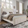 BarnFurin Full Size Bed Frame with 50" Tall Headboard and Footboard, Chenille Upholstered Platform Bed, Vertical Channel Tufting with Nailhead Trim, No Box Spring Needed, Easy Assembly, Beige