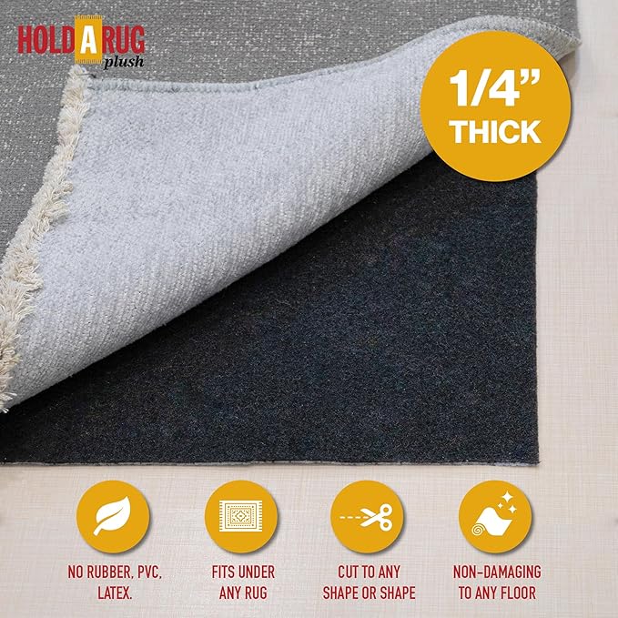 Hold-a-Rug Plush 3' x 8' Nonskid, Nonslip Rug Pad, Reversible Gripper, ¼ Thick, Safe for All Floors and Carpet, Keep Area Rugs Secure