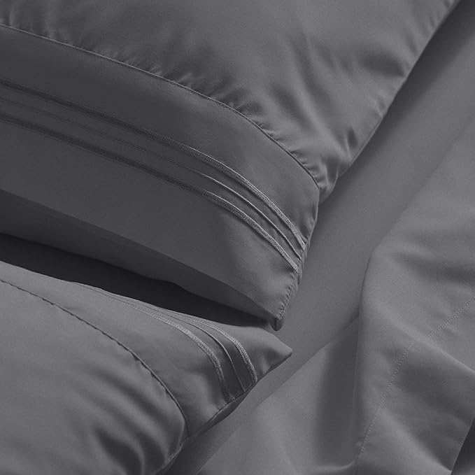 Mellanni Full Sheet Set - 6-Piece Iconic Collection Bedding, (Including 4 Pillowcases), 21-Inch Extra Deep Pocket, Easy Care, Ultra Soft, Cooling Sheets, Brushed Microfiber - Gray