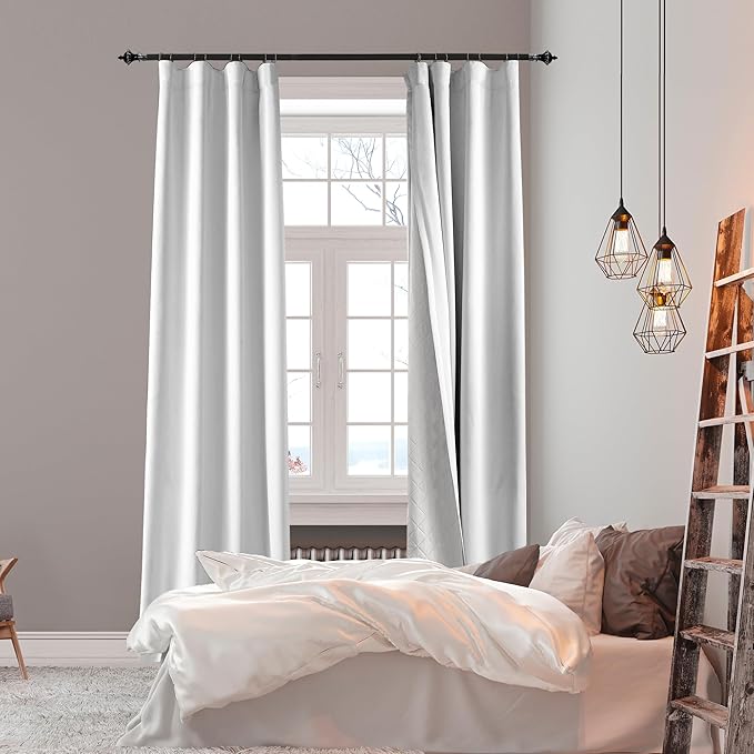 100% Blackout Thermal Insulated Curtains, 3 Layers Noise Absorbing, Soundproof Back Tab Drapes for Sliding Glass Door Baby Nursery Bedroom with Hooks, Grayish White 50x84 Inch Set of 1