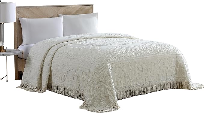 Beatrice Home Fashions Medallion Chenille Bedspread, Queen, Ivory