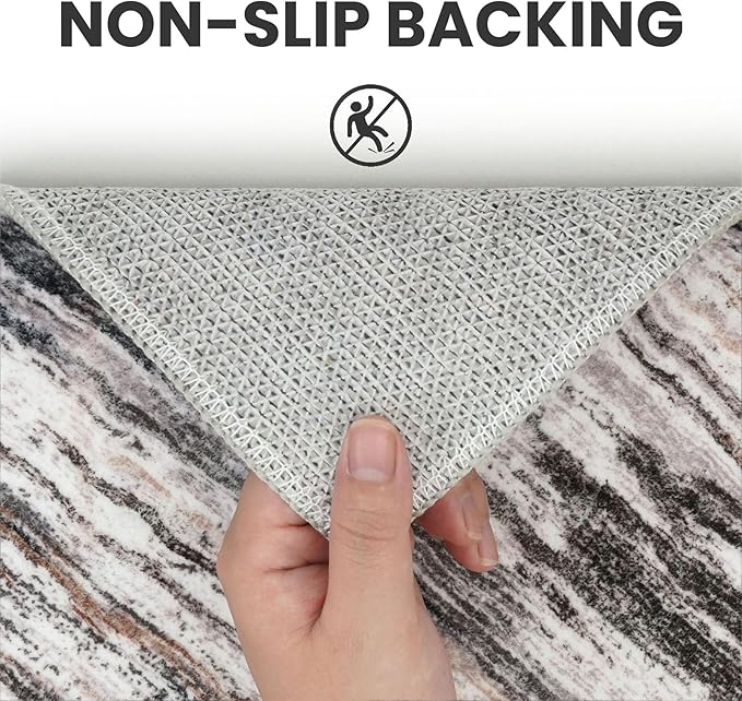 2x6 Modern Abstract Runner Rug for Hallways, Grey Brown Super Soft Hallway Decor Kitchen Rugs with Non-Slip, Non-Shedding Washable Runners for Entryway Bedroom Indoor