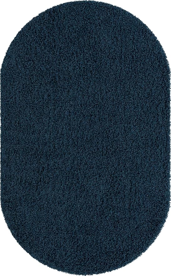 Unique Loom Solid Shag Collection Area Rug (5' 1" x 8' Oval, Sapphire Blue/ Navy Blue)