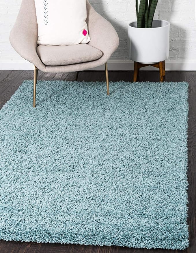 Unique Loom Solid Shag Collection Area Rug (9' x 12' 2" Rectangle Light Slate Blue)