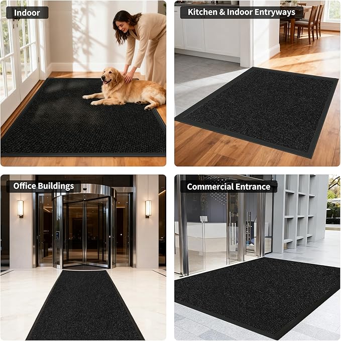 3ft x 30ft Front Door Mat Indoor Outdoor Entrance, Commercial Heavy Duty Entryway Matt, Non-Slip Rubber Backing Low Profile Doormat, Waterproof Dirt Trapper Welcome Mat for High Traffic Area