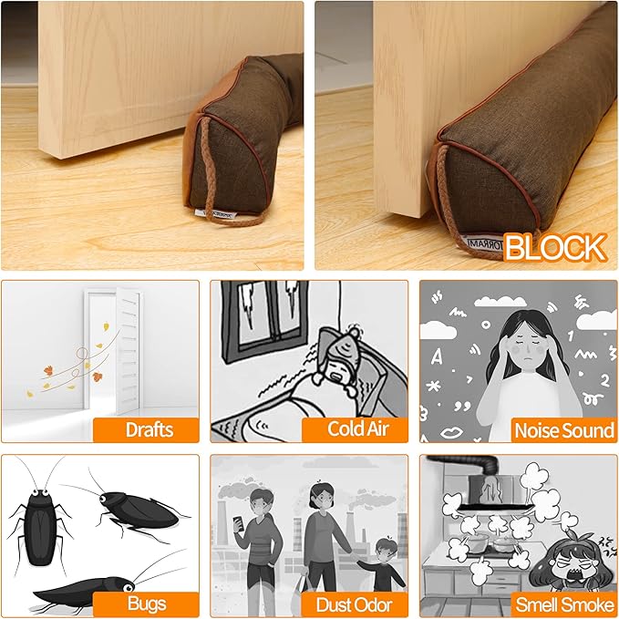 TORRAMI 30" Door Draft Stopper Under Bottom Insulation Noise Air Stopper 2.09LB,Sound Proof Draft Guard Seal for Doors and Windows - Triangle Coffee