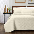 Cosy House Collection Luxury Rayon Derived from Bamboo 3-Piece Quilt Set - Ultra Soft Quilted Coverlet Bedspread - Classic Weave Stitch - Includes Quilt and 2 Pillow Shams (King/Cal King, Cream)