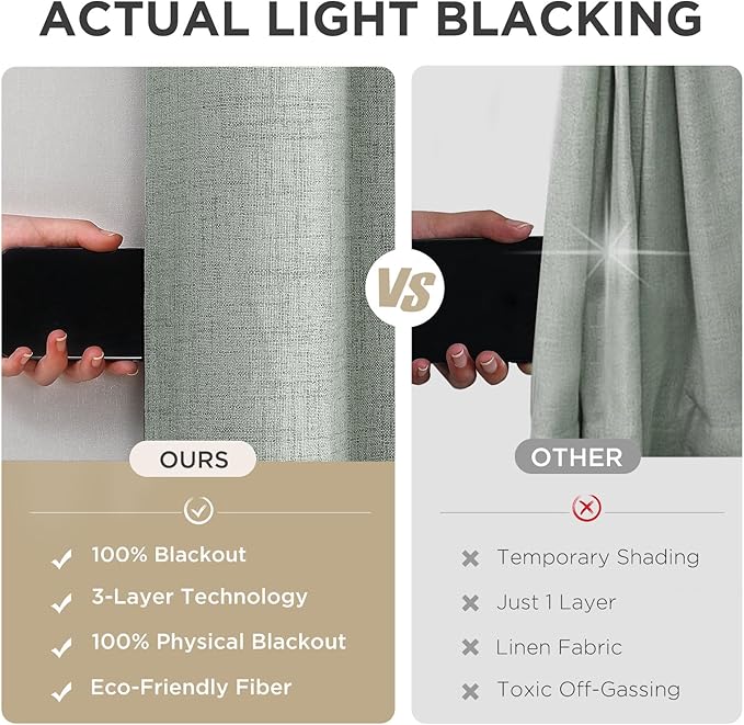 Joydeco Blackout Curtains 120 Inches Long 2 Panels Burg, Room Darkening Curtains for Bedroom, 100% Black Out Textured Thermal Drapes Privacy Protection 2 Panels Set(W52 x L120 Inch, Sage Green)